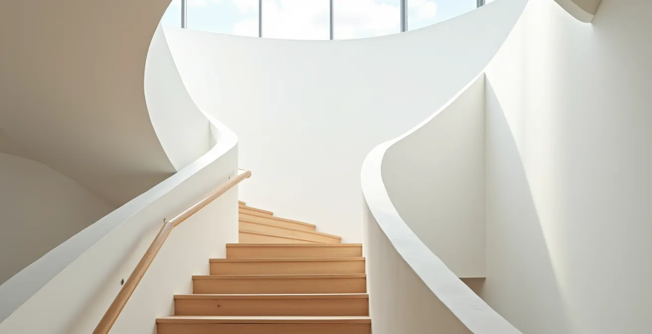 Vue architecturale d'un escalier moderne dans un intérieur épuré