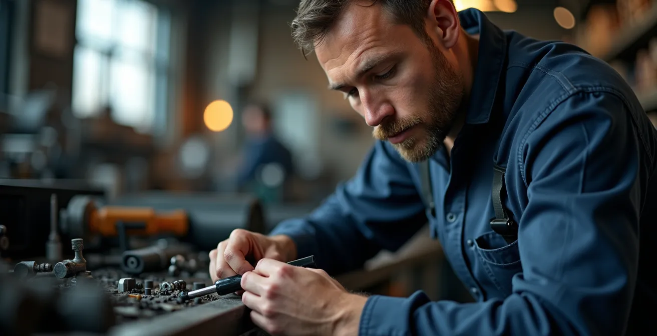 Technicien effectuant la maintenance d'un équipement technique